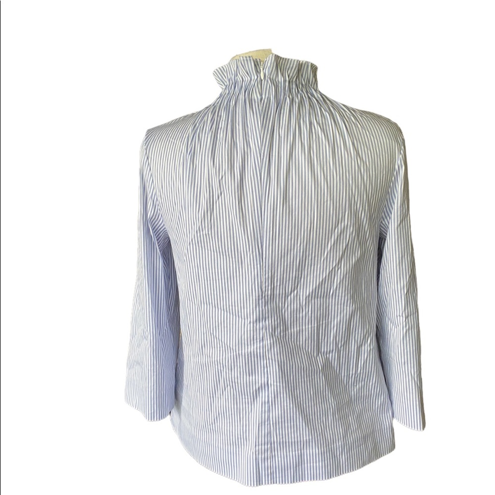 Halogen pinstriped gathered neck blouse, 3/4 sleeves, zip back size: XSP - Picture 2 of 9